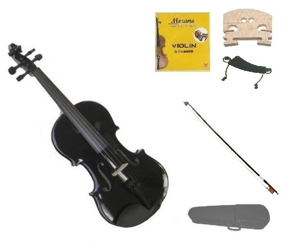 4/4 Size Black Violin,Case,Black Bow+Rosin+2 Sets Strings+2 Bridges+Shoulder Rest