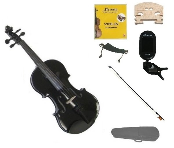 1/8 Size Black Violin,Case,Black Bow+Rosin+Strings+2 Bridges+Tuner+Shoulder Rest