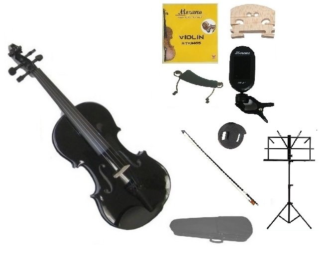 1/10 Black Violin,Case,Black Bow+Rosin+2 Bridges+Tuner+Shoulder Rest+Black Stand+Mute