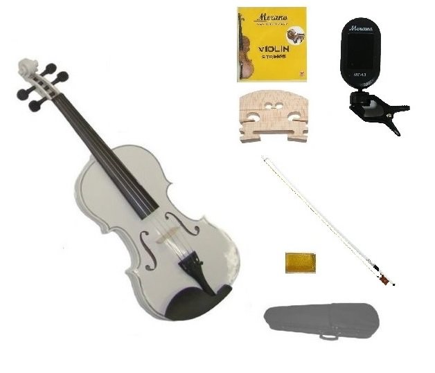 1/4 Size White Violin,Case,White Bow+Rosin+2 Sets Strings+2 Bridges+Tuner