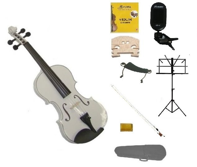 1/4 White Violin,Case,White Bow+Rosin+2 Bridges+Tuner+Shoulder Rest+Black Stand