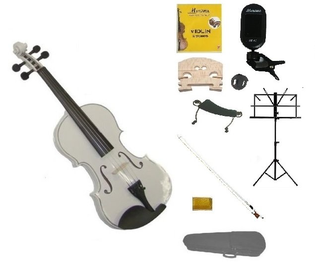 1/4 White Violin,Case,White Bow+Rosin+2 Bridges+Tuner+Shoulder Rest+Black Stand+Mute