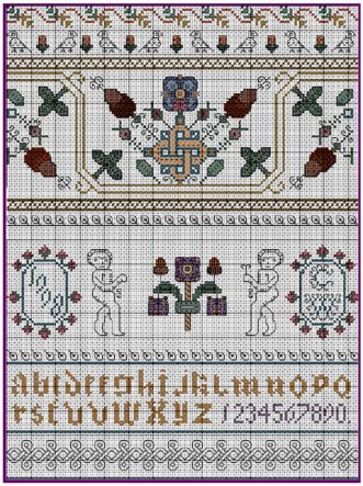 Celtic Autumn 17th Century Style Sampler Cross Stitch Pattern