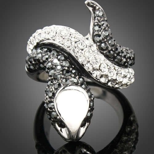 Alluring Snake Ring US 8 - Rhinestone Adorned and White Gold Plated