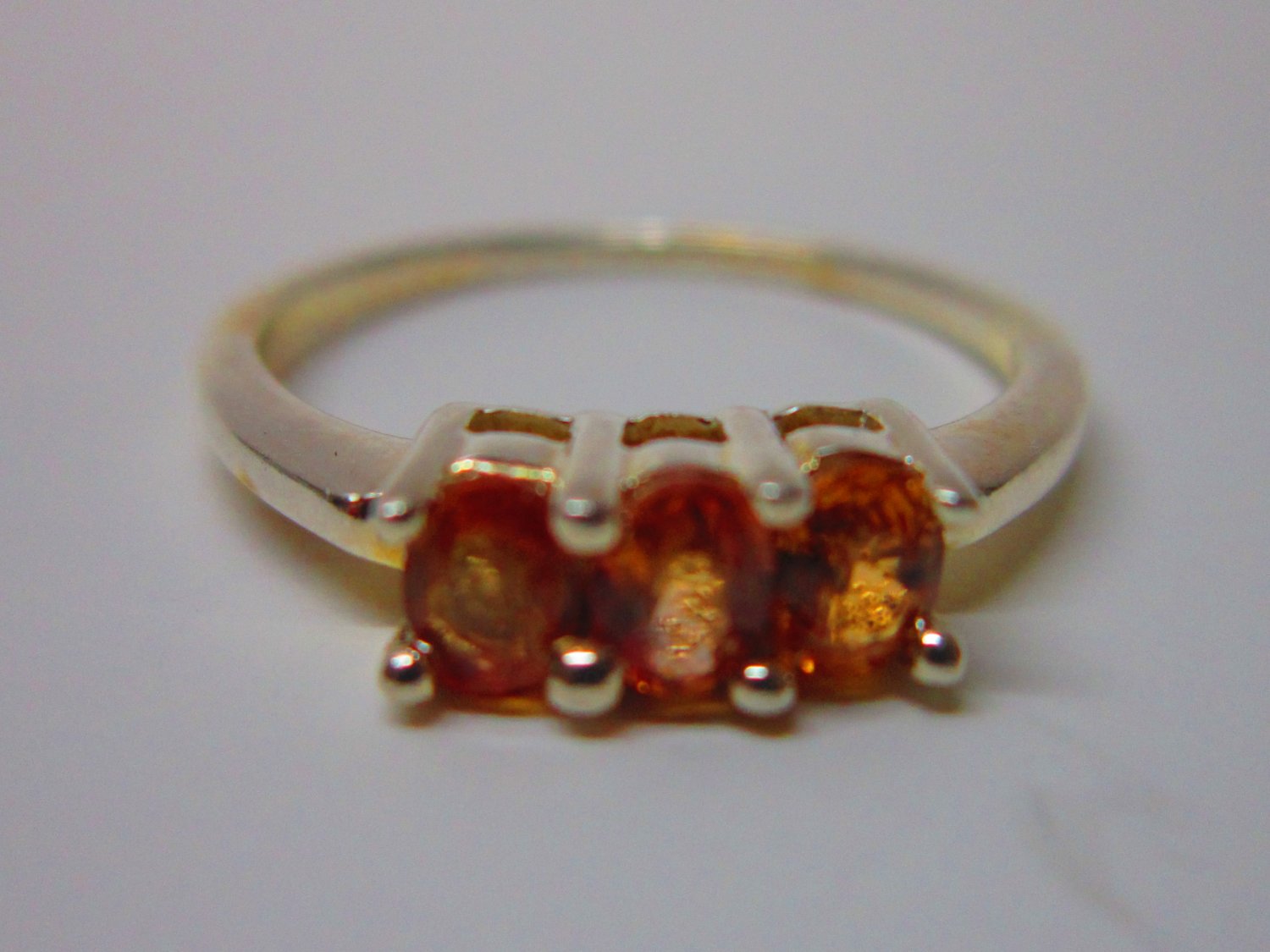 925 Silver Ring with three Orange Sapphire Gem Stones US6.5