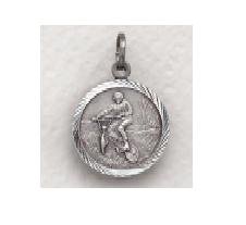 Off Road Bike w/St Christopher - Sterling Silver Sports Medal (20" chain) SM8573SH