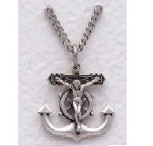 Boys Sterling Silver Crucifix on Anchor w/Ship's Wheel (24" chain) SX7844SH