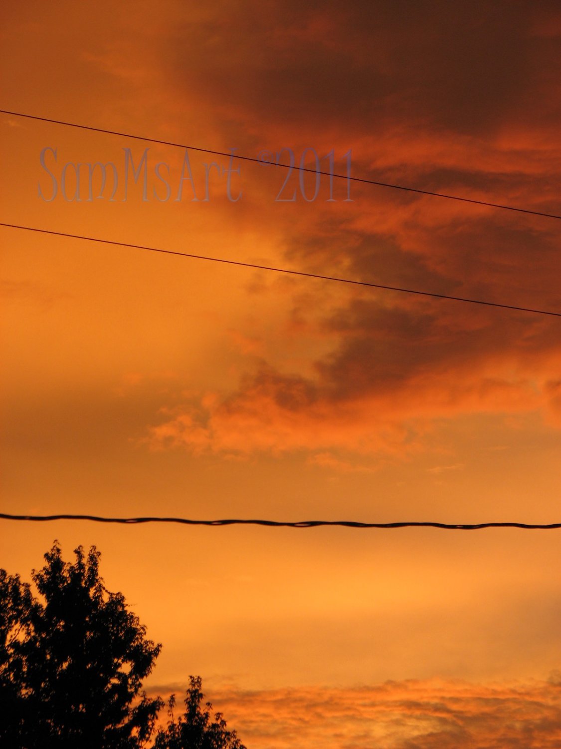 August 8 - 8x10 Print, Digital Fine Art Image Photo - Sunset, summer, fall, Power lines, Clouds