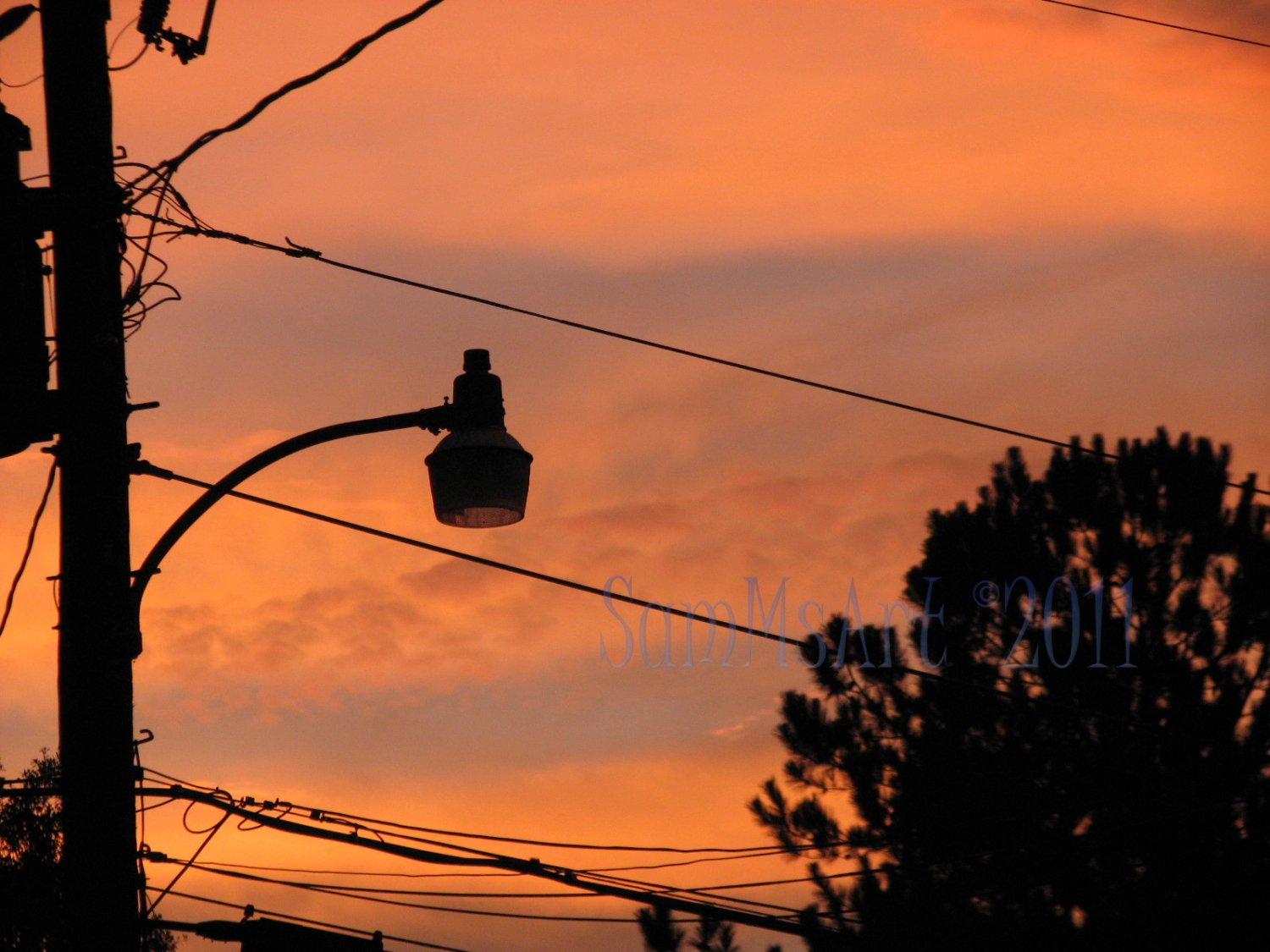 August 29 - 8x10 Print, Digital Fine Art Image Photo - Sunset, summer, fall, Power lines, Clouds