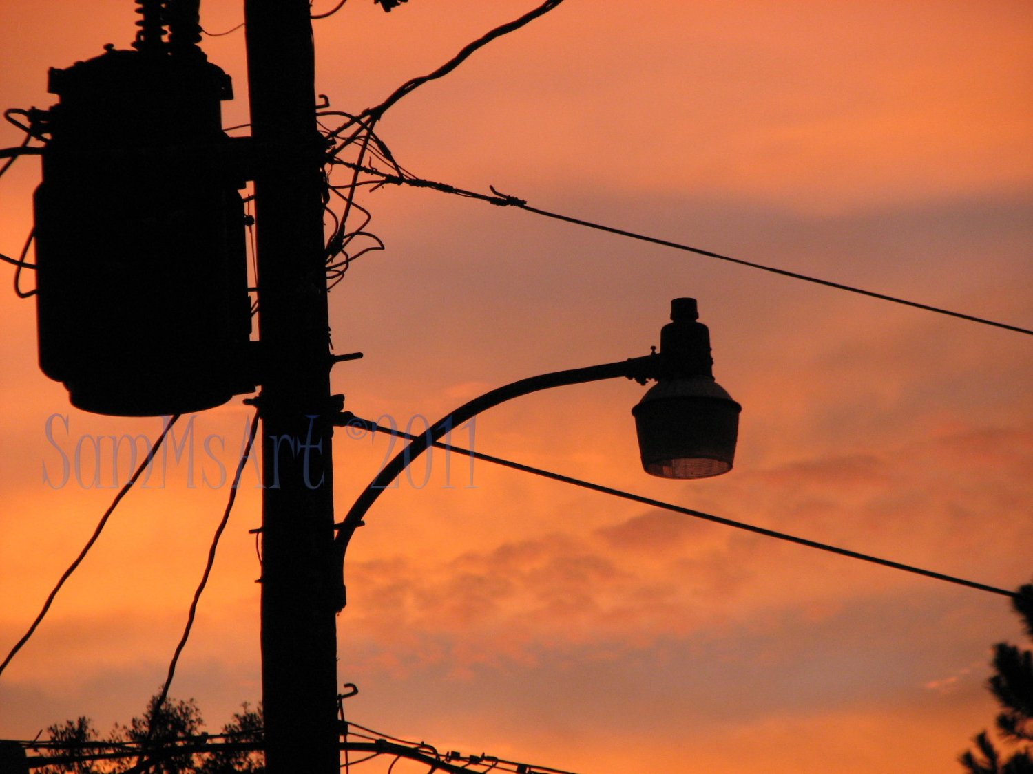 August 28 - 8x10 Print, Digital Fine Art Image Photo - Sunset, summer, fall, Power lines, Clouds