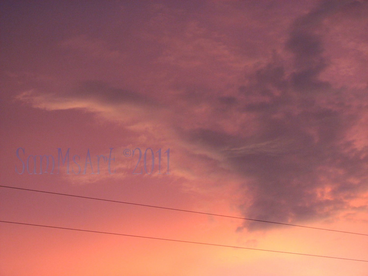 August 33 - 8x10 Print, Digital Fine Art Image Photo - Sunset, summer, fall, Power lines, Clouds