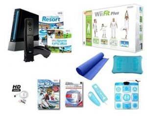 Nintendo Wii Black Resort Bundle - Wii, Wii Fit Plus, Resort With Motion Plus And More