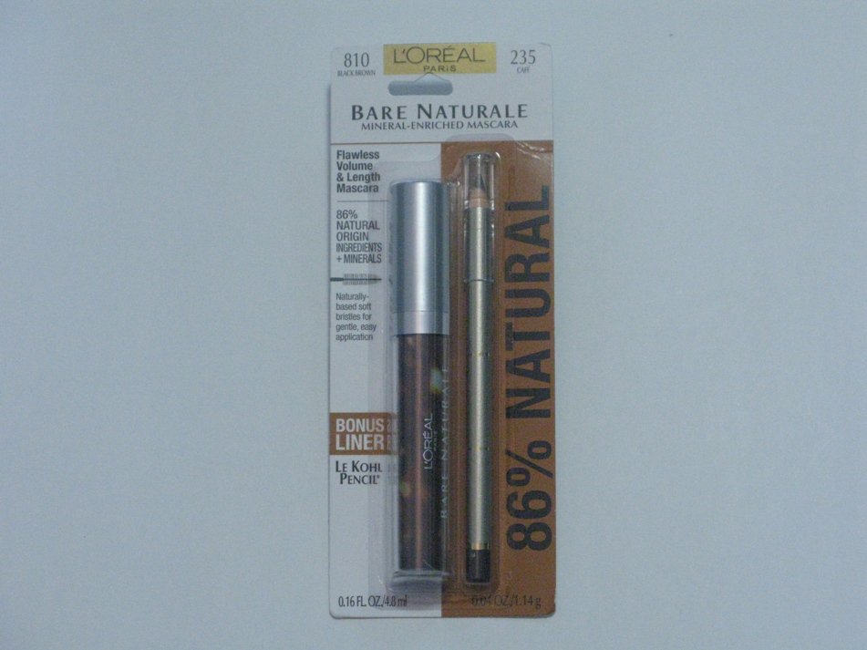 L'Oreal Bare Naturale Mineral-Enriched Mascara w/bonus Le Kohl Pencil Liner Black Brown( Set )