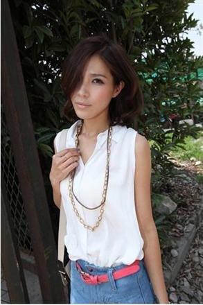 #1602020- small lapel button-fold cotton shirt-3 Colors(White)