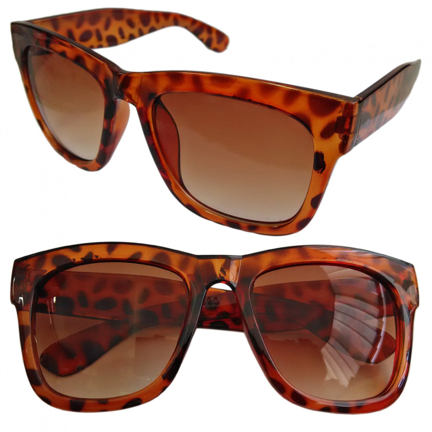 Cheetah Leopard Frame Brown Lens Women's Men's Wayfarer Designer Flat Sunglasses #13274