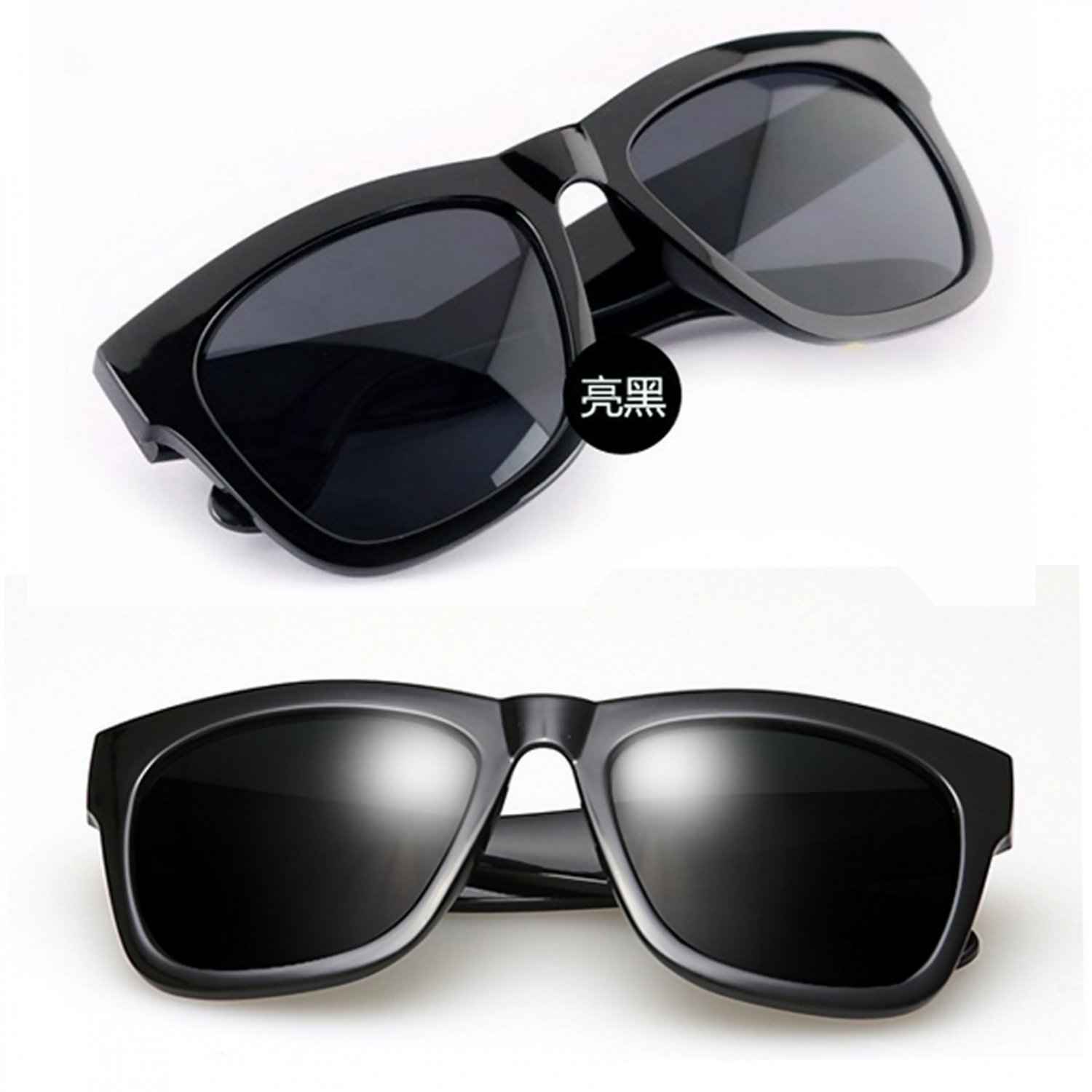 Bright Black Frame Women's Men's Wayfarer Flat Style Shades Designer Sunglasses #13275