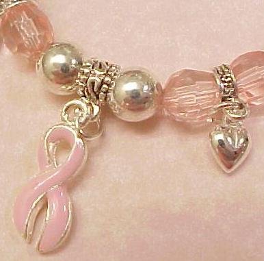 Breast Cancer Awareness Charm Bracelet Hearts & Pink Ribbons Dangles 72-431