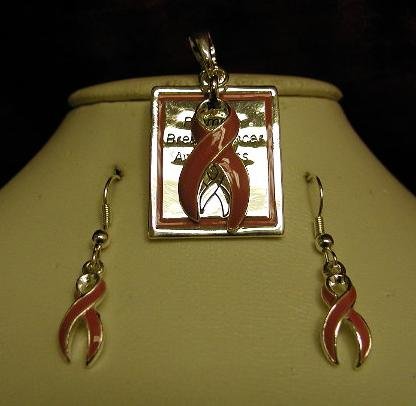 Breast Cancer Awareness ( Charm ) Pendant and Earring Set #713-631