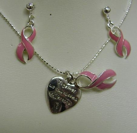 Breast Cancer Awareness Necklace and Earring Set Together We Can Make A Difference #718-20