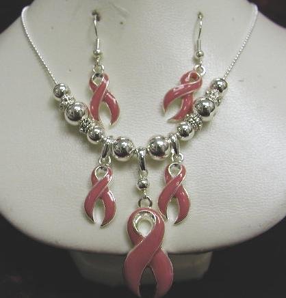 Breast Cancer Awareness Necklace and Earring Set #715-1167