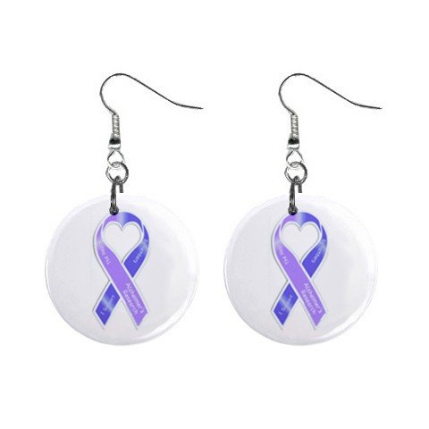 Alzheimers Awareness Ribbon Earrings 1" Button Style Dangle Made In USA 16452825