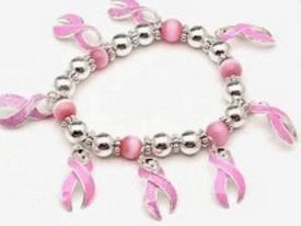 Breast Cancer Bracelet with Silver and Pink Beads #74-128