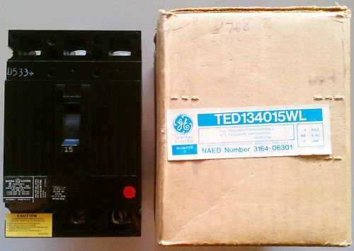GE TED134015WL Circuit Breaker 15 Amp 480 Volt 3 Pole