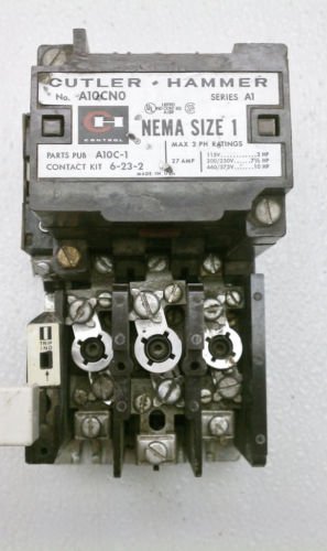Cutler Hammer A10CNO Starter 27 AMP 3 Pole Size 1 120 V Coil 10 HP A10CN0