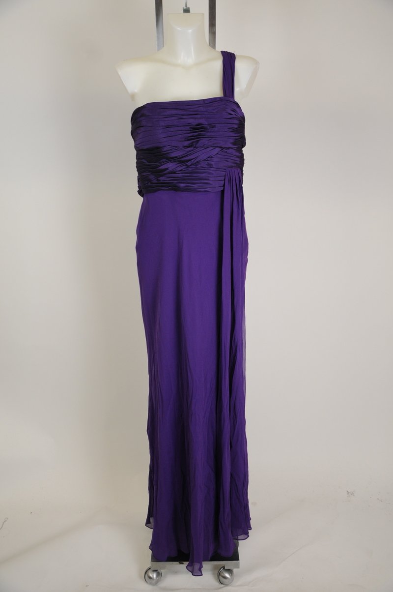 New J S Collection Silk Purple One Shoulder 100% Silk Maxi Long Dress Size 16