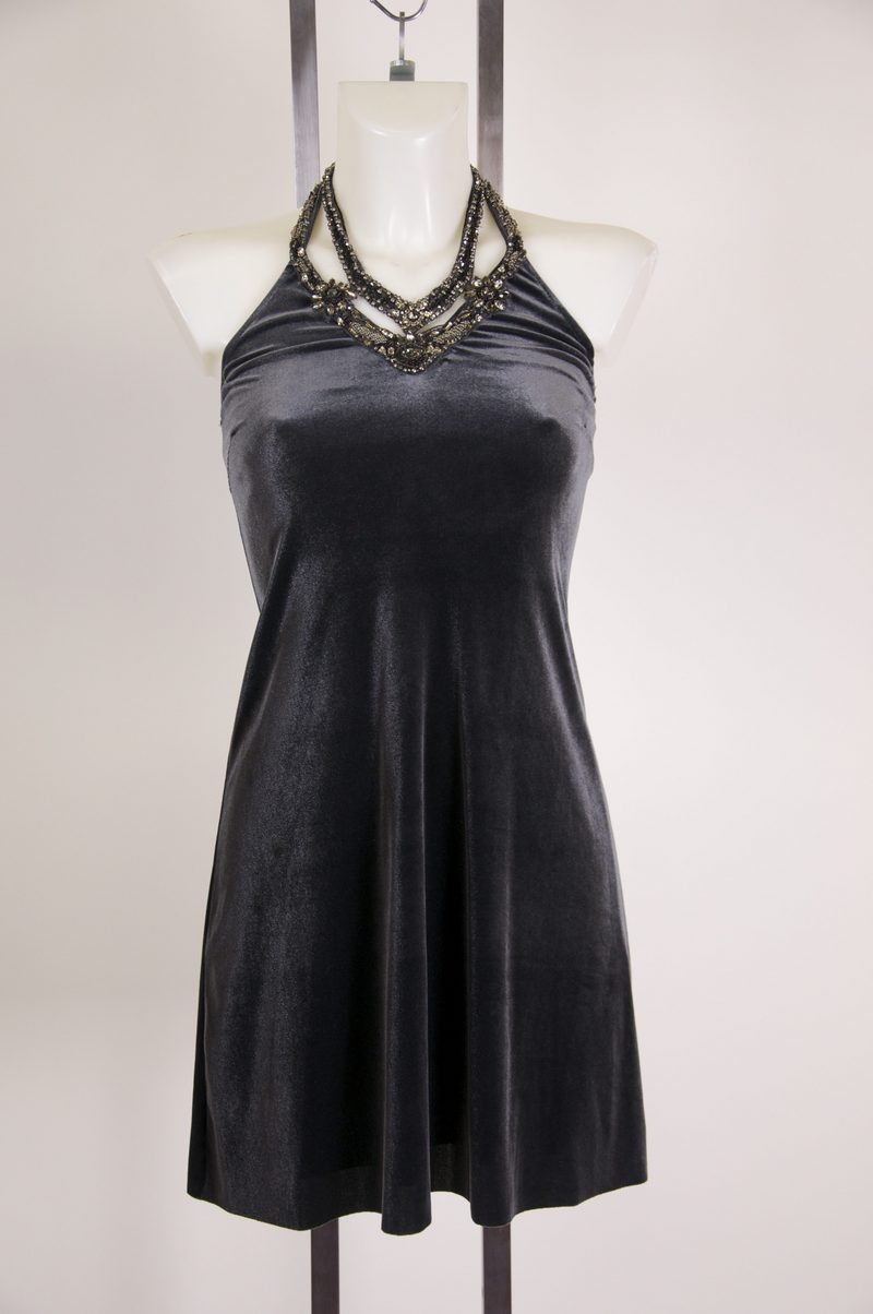 New Baily 44 Super Cute Gray Purple Velvet Halter Dress Size XS