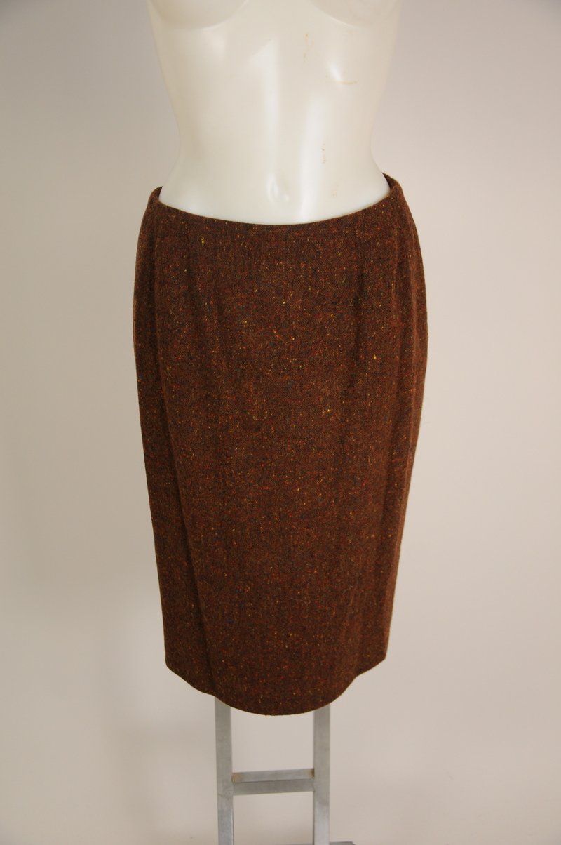 Caroline Charles London Brown Tweed Knee Length Pencil Skirt Waist 29