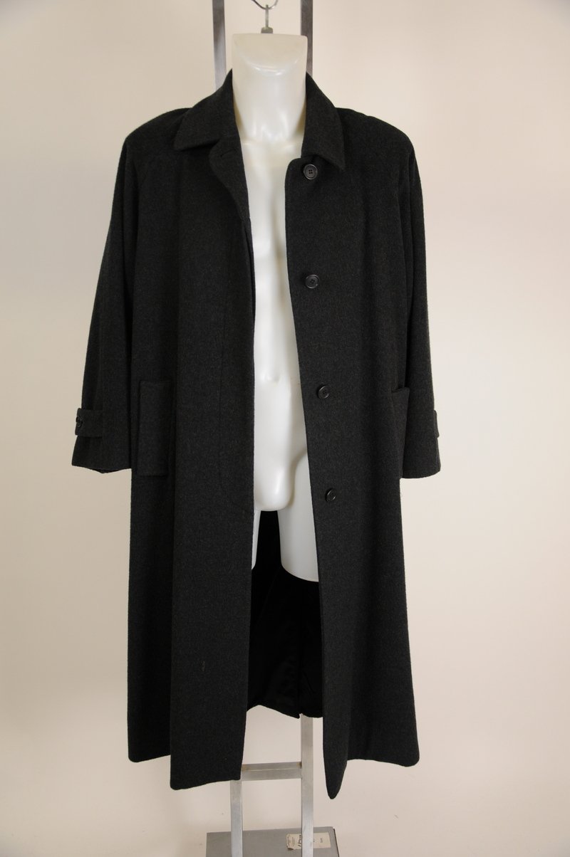 NWOT Scaasi Dark Heather Gray Black 100% Wool Long Coat Chest 48"