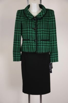 New Evan Picone Suit - NWT - Green Houndstooth Jacket - Black Skirt