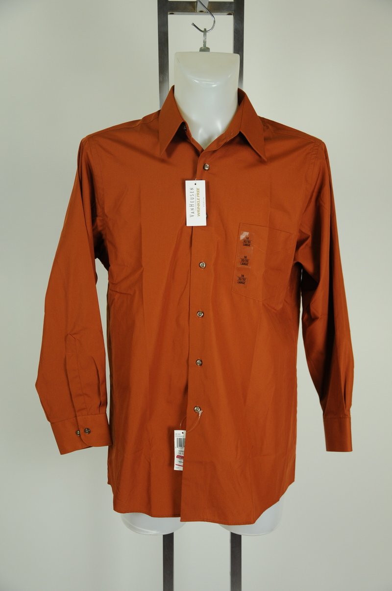 New Van Huesen Poplin Orange Terracotta Dress Shirt Size 16 34-35 Large