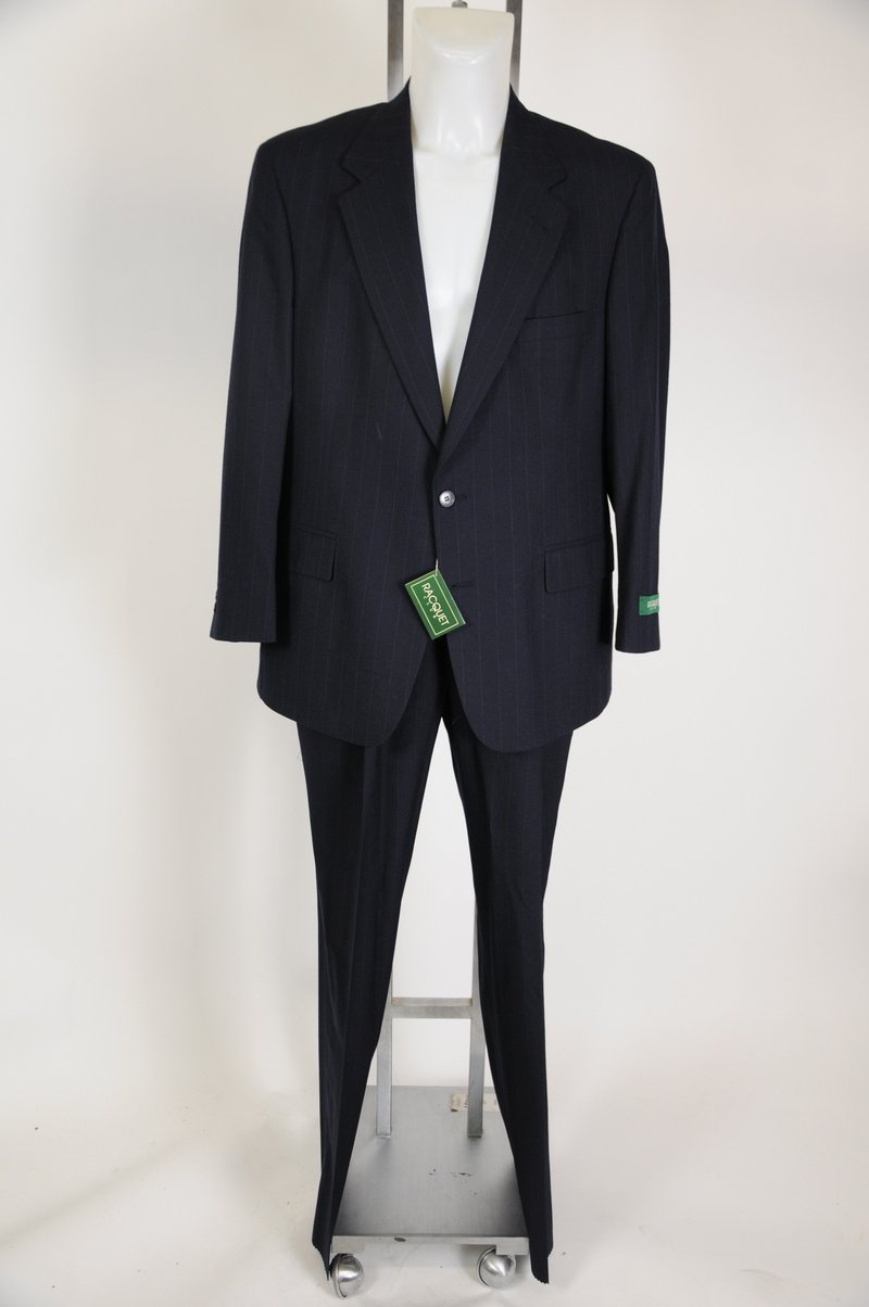 New Mens Racquet Club 100% Wool Navy Pin Stripe Suit Size 42R Waist 36
