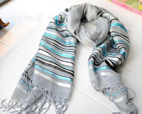 Contracted horizontal stripe grey cotton scarf