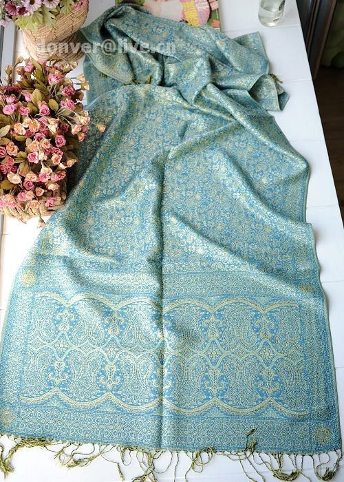 Sunflower rhyme silk blue cotton scarf