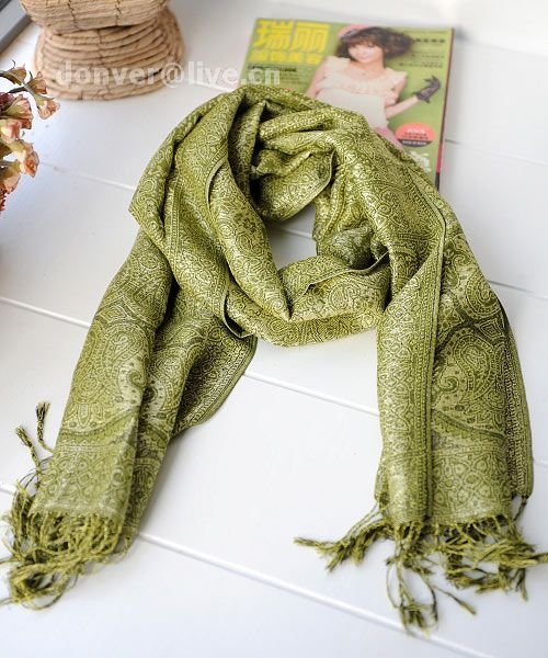 Pashmina sunflower rhyme silk green scarf