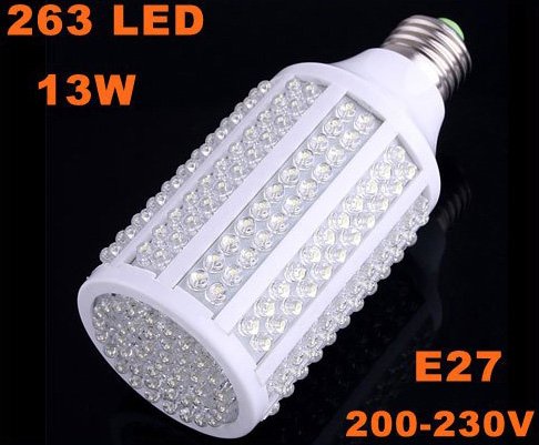 E27 13W 200-230V 263 LED 1050LM Cold White Corn Light Bulb 15pcs/lot Free Shipping by EMS/DHL/UPS