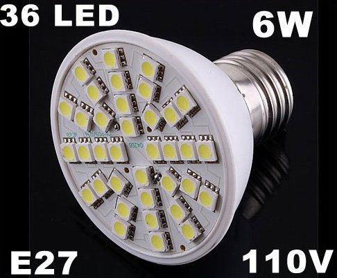 Ultra Bright 110V 6W E27 36 LED Light Bulb Lamp 5pcs/lot Free Shipping by EMS/DHL
