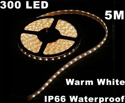 Warm White IP66 Waterproof 5M 300 LED 24W LED Strip Light Free Shipping