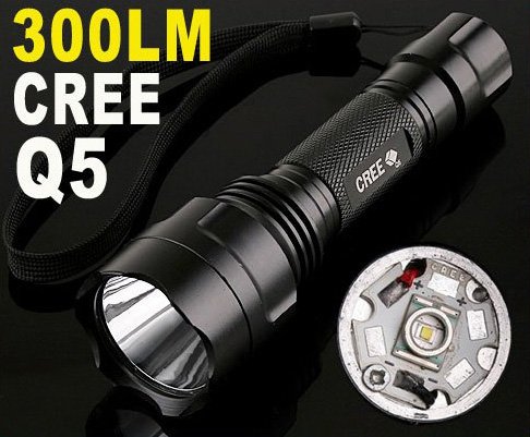 300 Lumens CREE Q5 LED Outdoor Camping Lamp Torch Flashlight 5pcs/lot Free Shipping