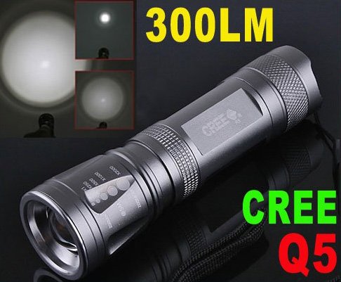 Q5 LED 300 LM Adjustable Focusable Waterproof CREE Flashlight Torch 10pcs/lot Free Shipping