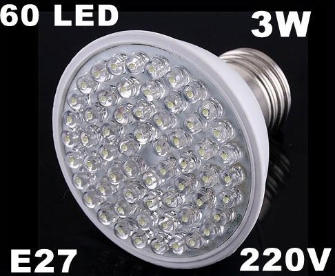 Ultra Bright 212LM 220V 3W E27 60 LED White Light Bulb Lamp 20pcs/lot Free Shipping