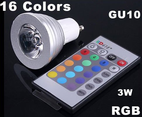 3W Energy-saving 16 Colors GU10 RGB LED Light Bulb with Remote Control 10pcs/lot Free Shipping