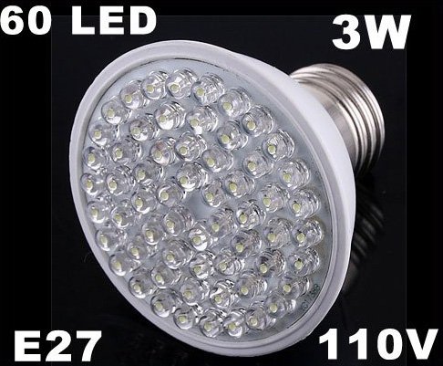 Ultra Bright 212LM 110V 3W E27 60 LED White Light Bulb Lamp Free Shipping