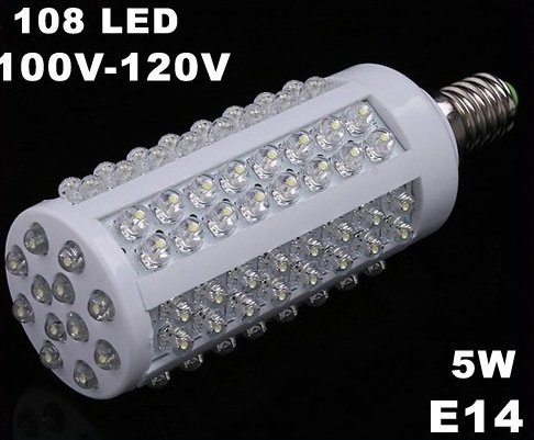 E14 Screw 5W 110V 108 Cold White LED Corn Light 5pcs/lot Free Shipping