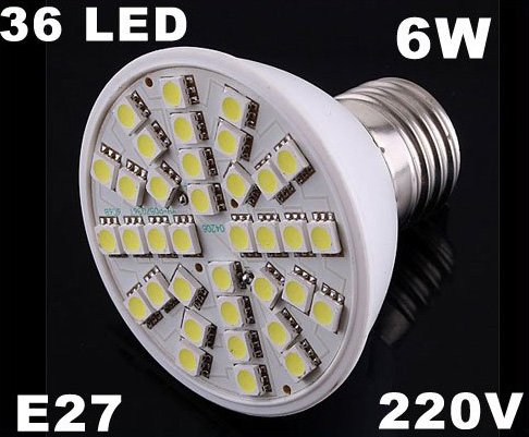 Ultra Bright 220V 6W E27 36 LED Light Bulb Lamp 30pcs/lot Free Shipping