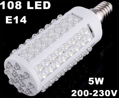 200-230V 5W 108 LEDs E14 Screw Corn Light LED Lights LED Bulb