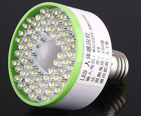 5pcs/lot Ultra Bright 60 LED Light Screw E27 220V Bulb Cold White Auto IR Sensor Free Shipping